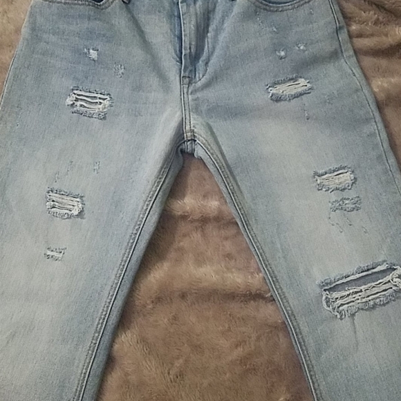 NASTY GAL WIDE LEG RETRO VIBE FLARED DISTRESSED HI-RISE LIGHT WASH JEAN - Picture 11 of 12